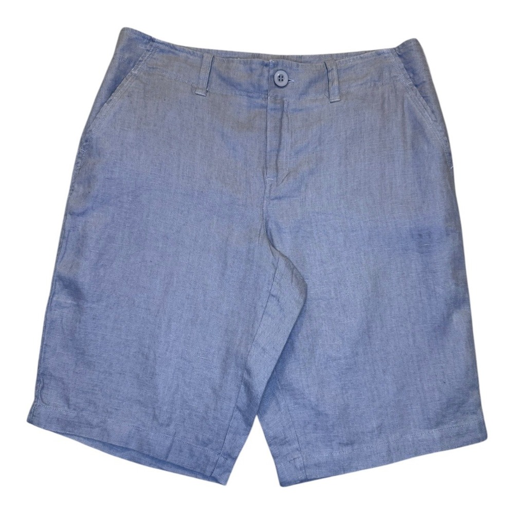 Neiman Marcus Women's Size 10 100% Linen Shorts Blue Gray Classic Mid Rise NWT‎